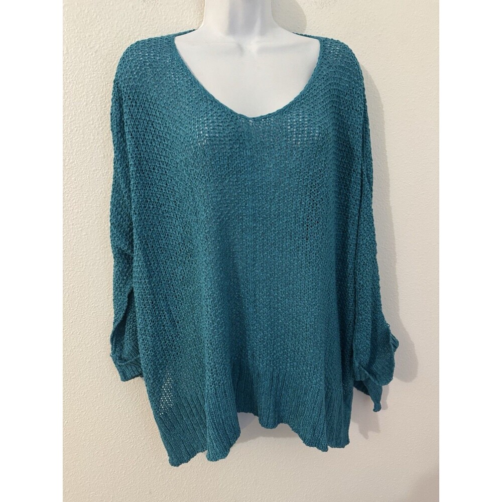 Willows Loose Knit Sweater Boho Turquoise Blue Oversized Boho Chunky One Size